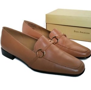 Enzo Angiolini Janetta Square Toe Loafers Tan Gold Rings Womens Size 7 NIB